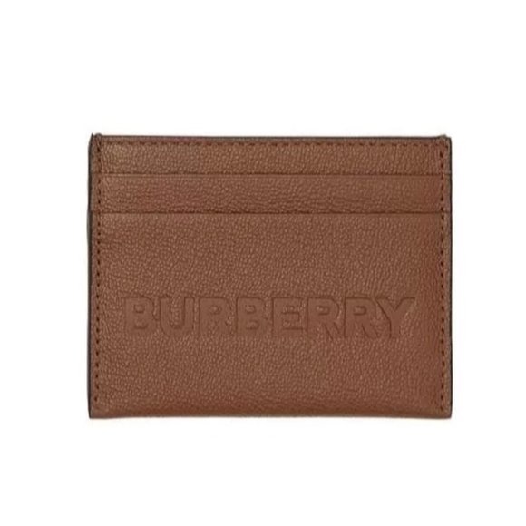 Burberry Sandon Card Case Wallet Embossed Logo Tan Leather - Picture 1 of 11